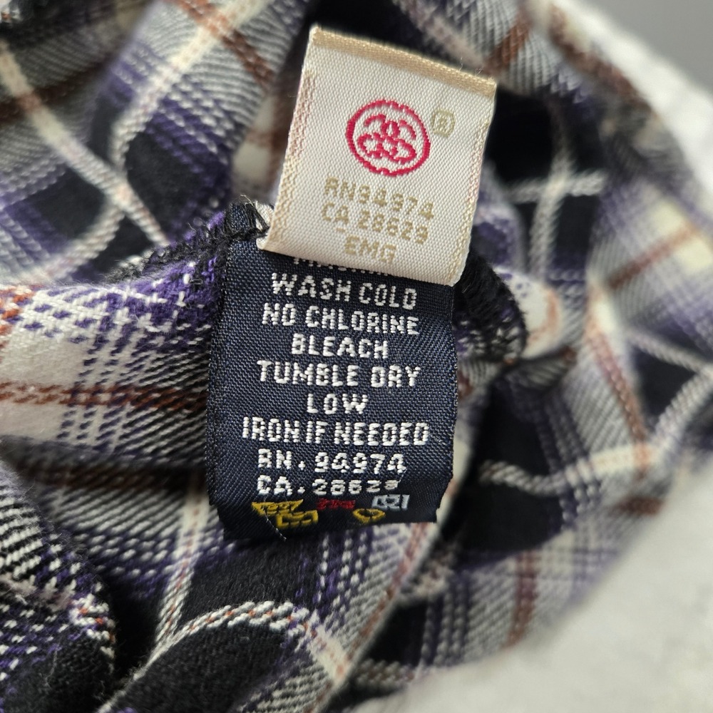 Stussy Vintage Mens Large Purple Black Plaid Flannel Button Down Long Sleeve 90s - Picture 10 of 13